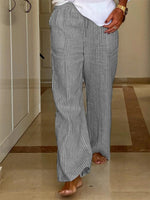 LilyWish Grey Striped Loose Pants