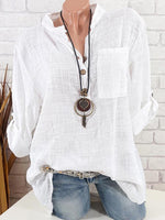 LilyWish White Solid with Buttons Casual Stand Collar Blouse