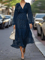 Fresh Long Sleeve Blue Midi Dress