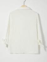 Solid Color Bowknot Lapel Long Sleeve Blouse with Buttons