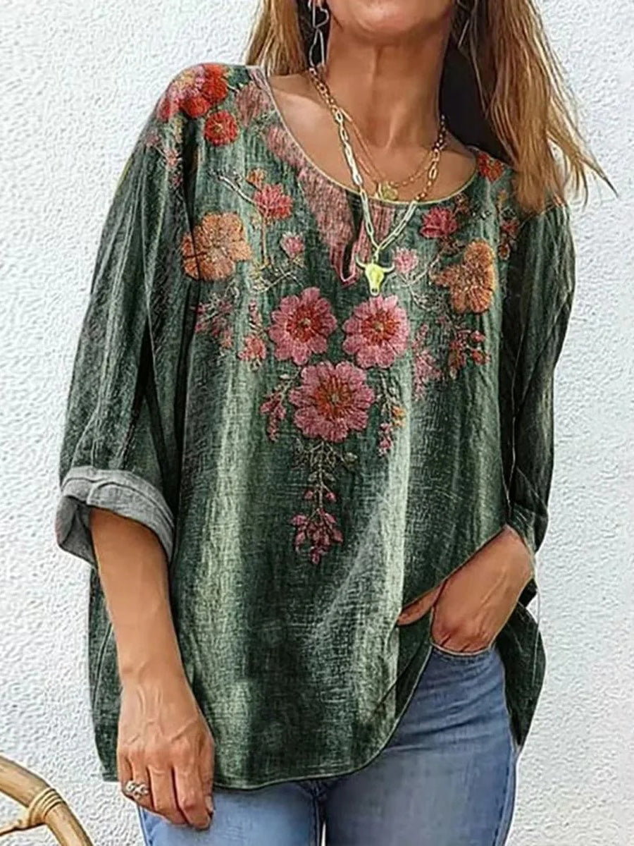 LilyWish Modern Round Neck Green Top