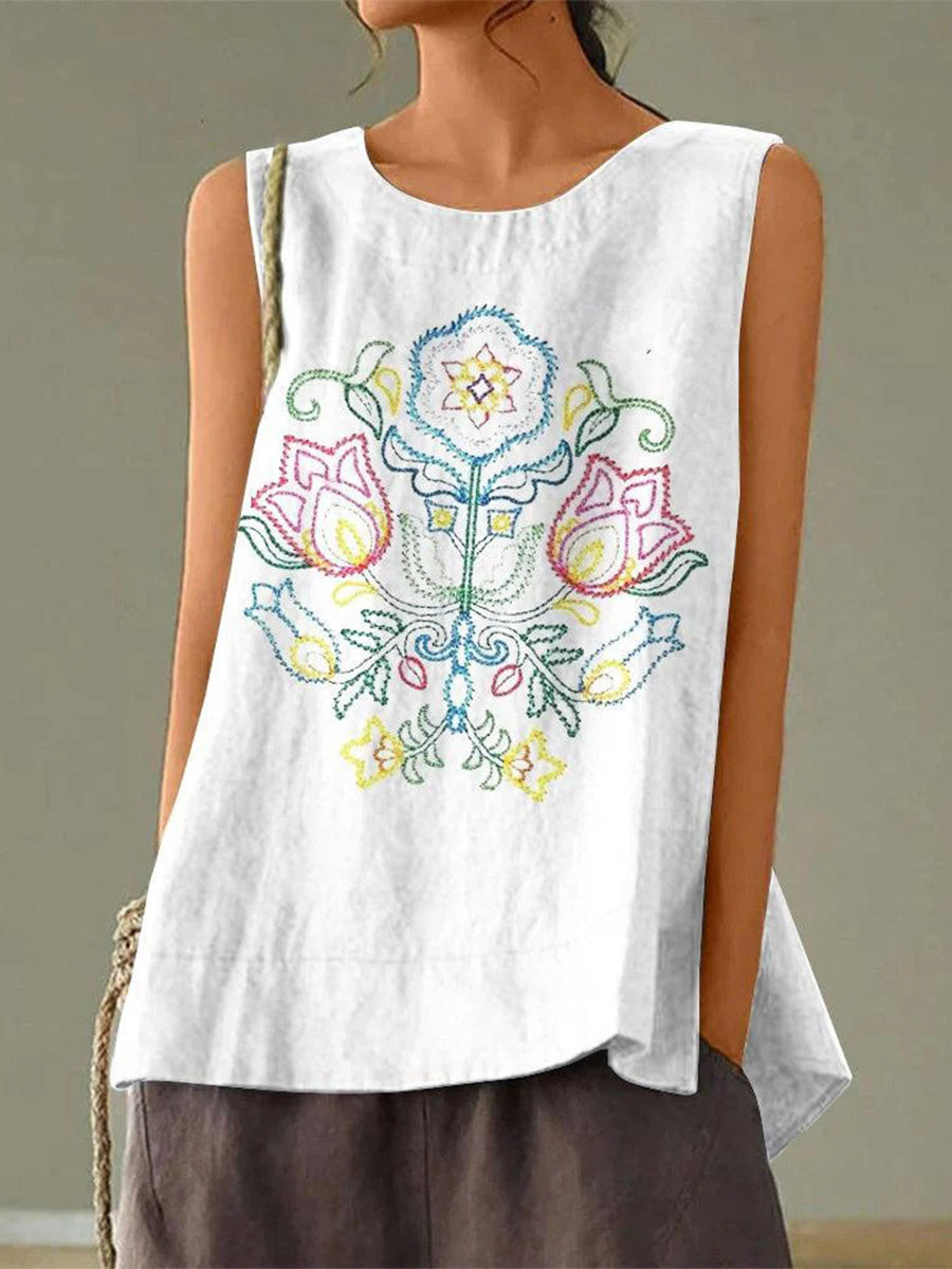 LilyWish Floral Print Round Neck Sleeveless Tank Top