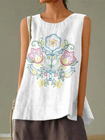 LilyWish Floral Print Round Neck Sleeveless Tank Top