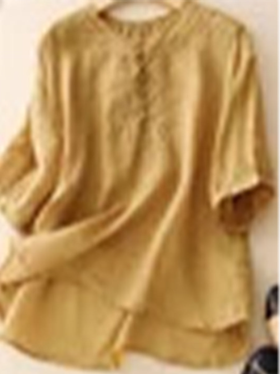 LilyWish Shirt Collar Casual Cotton And Linen Blouse