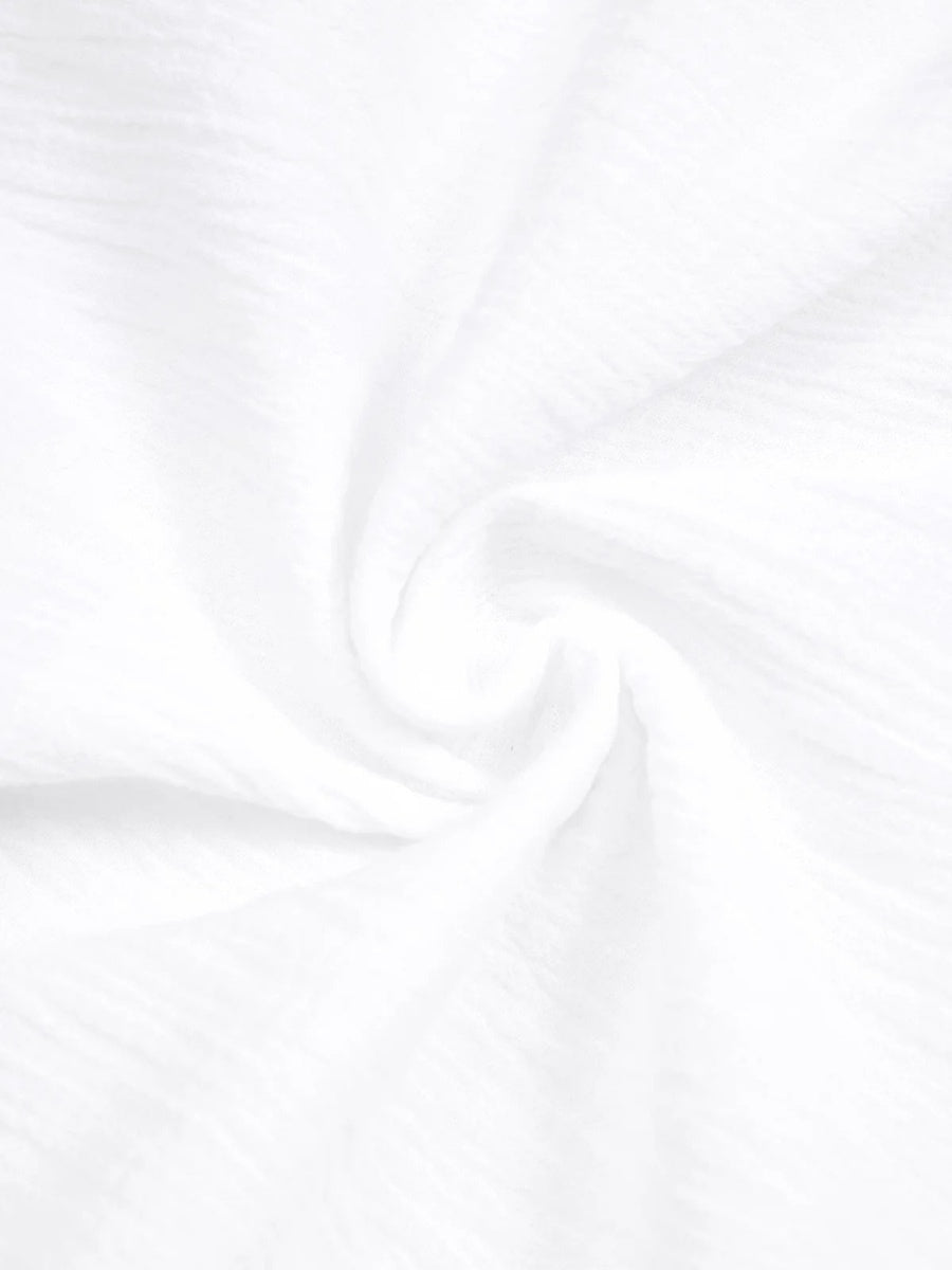 LilyWish Plain Crew Neck 3/4 Sleeve White Comfy Blouse