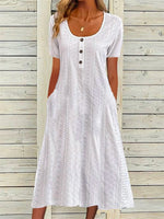 Plain Crew Neck Short Sleeve Casual White Dress