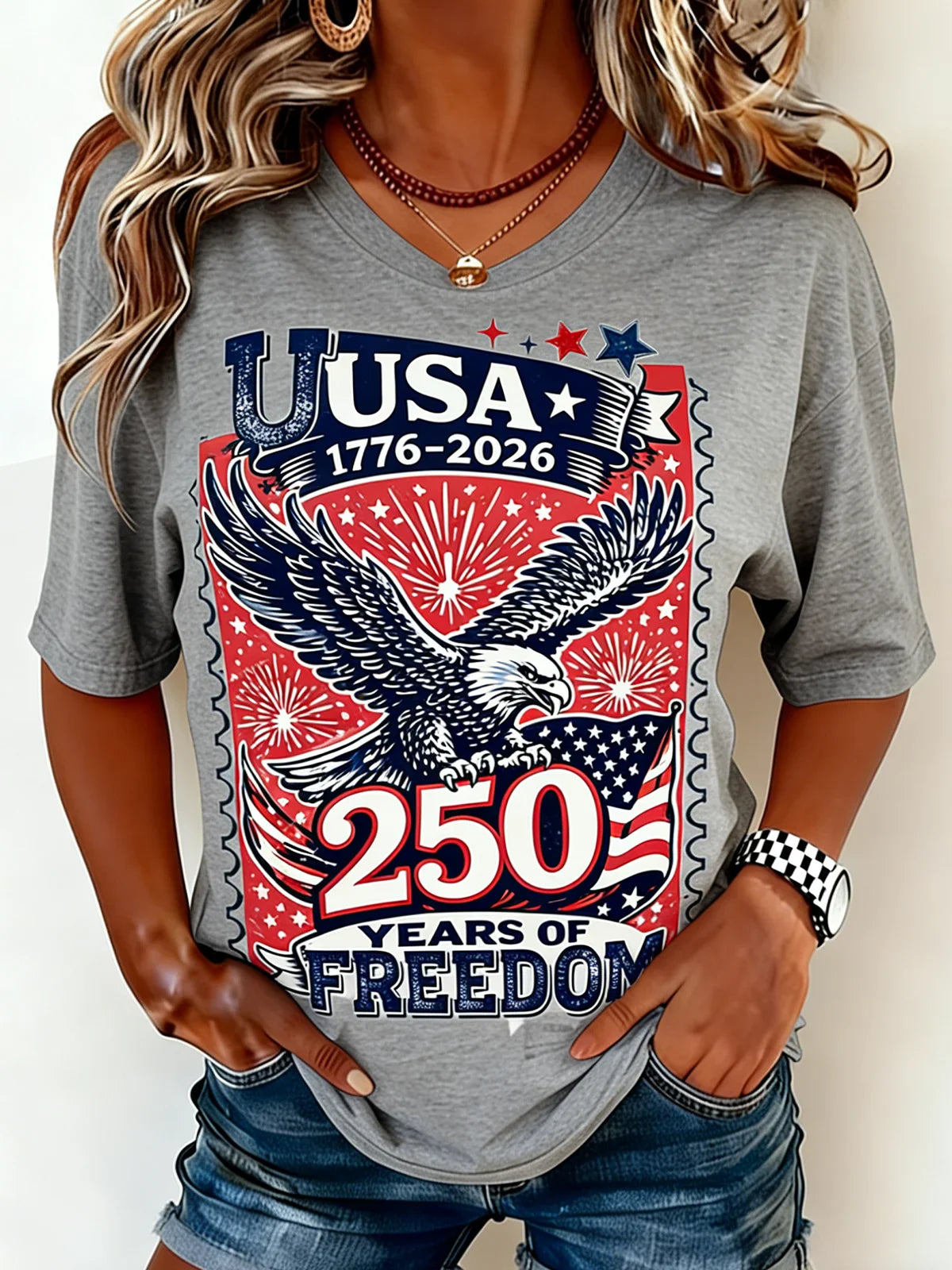 Women's Independence Day Graphic Print Crew Neck Casual Short Sleeve T-Shirt