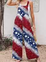 Women's American Flag 3D Printing Square Neck Sleeveless Casual Summer Jumpsuit