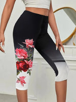 Black Casual Floral Printed Capris Leggings