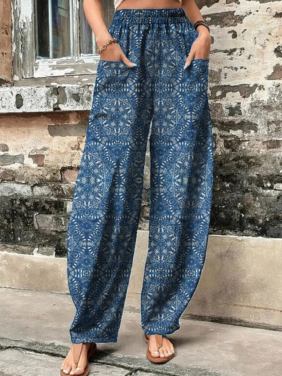Bohemian Blue Casual Harem Pants