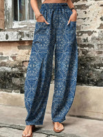 Bohemian Blue Casual Harem Pants