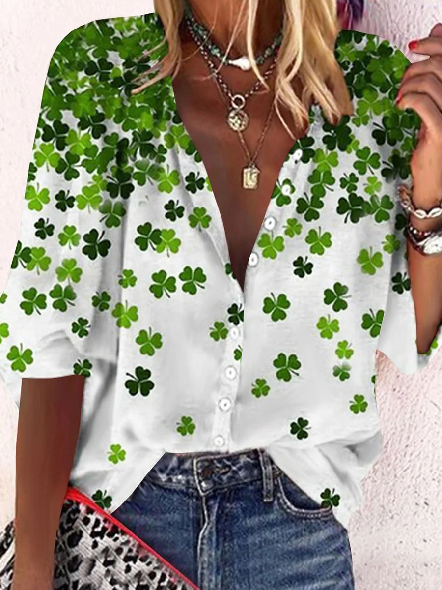 Casual Four-Leaf Clover Printed Loose Shirt