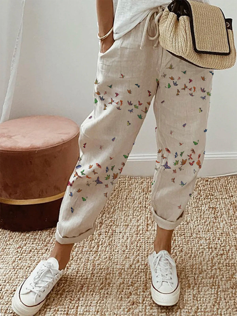 Butterfly Print Casual Long Harem Pants