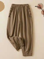 Women's Solid Color Elastic Waist Button Nine Points Harem Pants