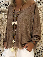 Solid Color V-neck Casual Long Sleeve Top