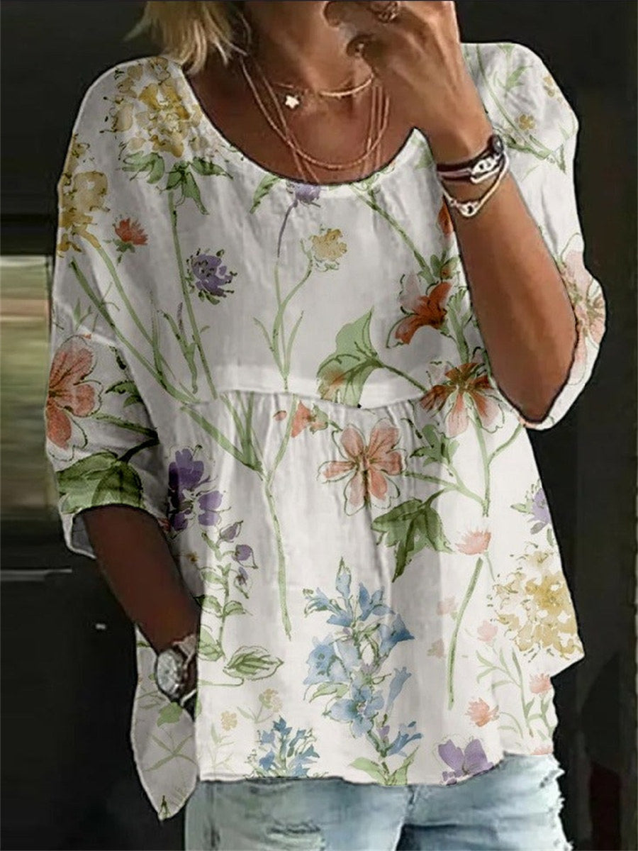 LilyWish Vintage Floral Print Crew Neck Half Sleeve T-Shirt