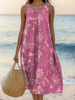 LilyWish Vintage Floral Print Round Neck Sleeveless Dress