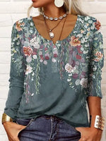 Floral Print Round Neck Long Sleeve Loose Blouse