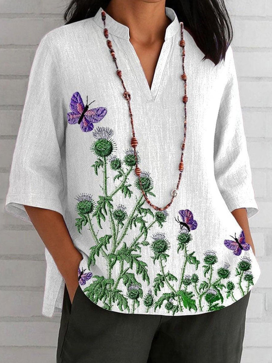 LilyWish Comfy V-Neck 3/4 Sleeve Floral Print Top