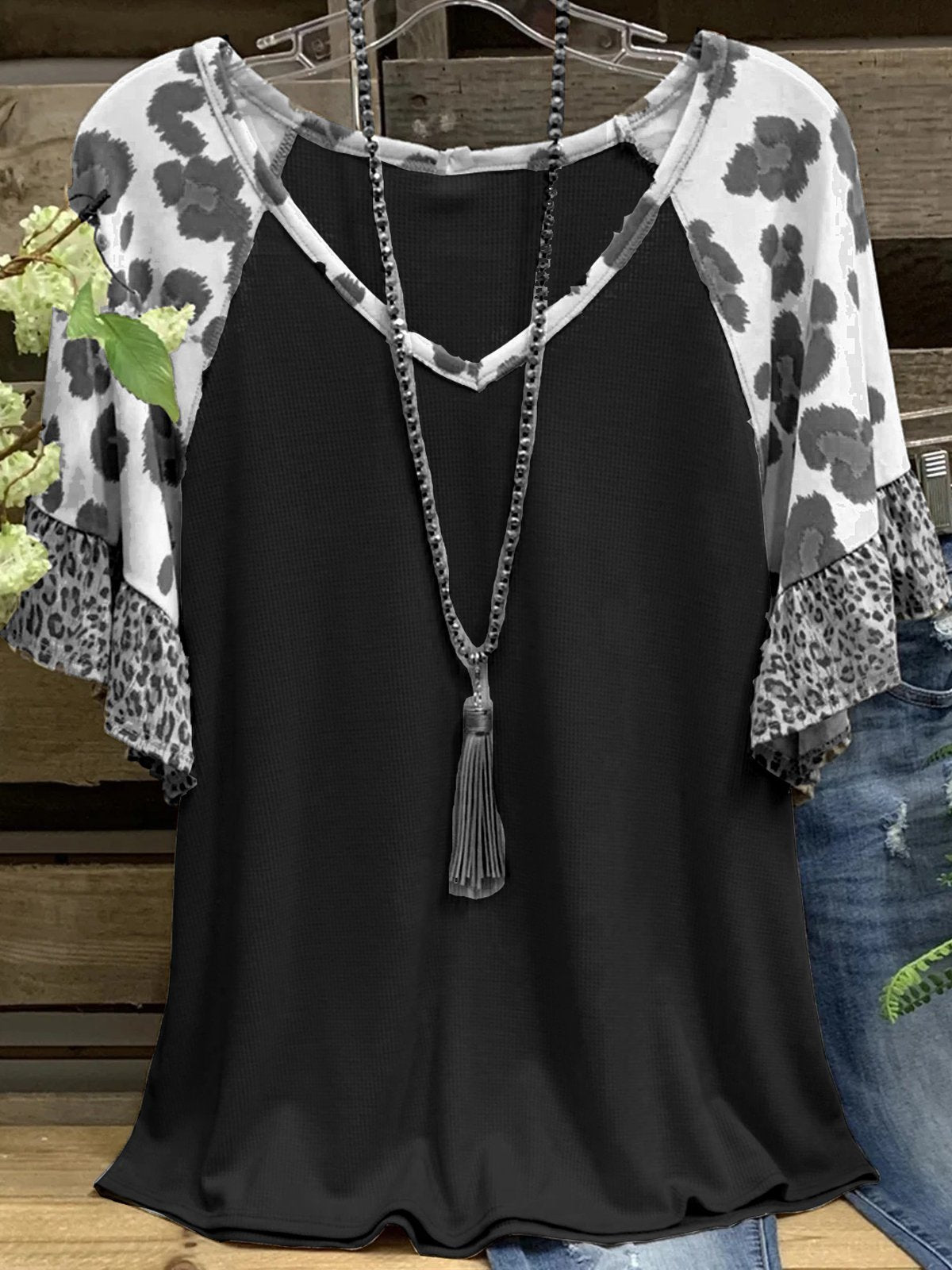 Casual Leopard Print Short Sleeve Blouse