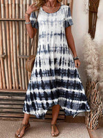 LilyWish Vintage Irregular Gradient Round Neck Dress
