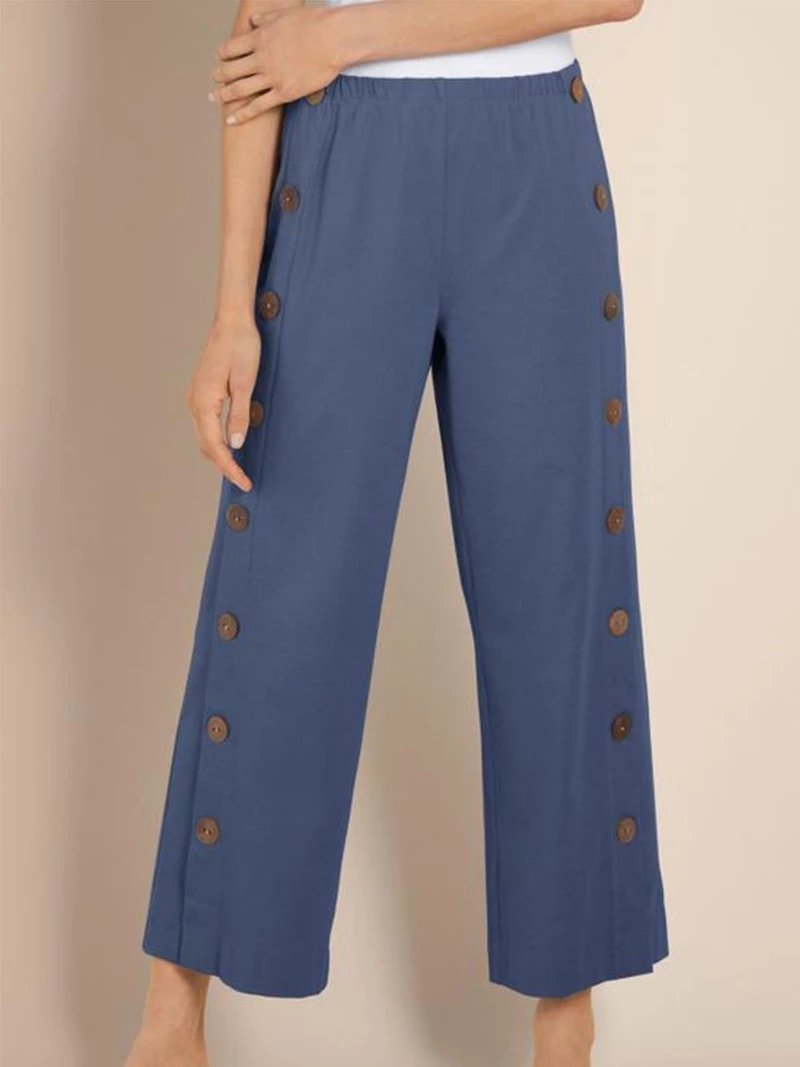 Women's Side-Button Wide Leg Pants