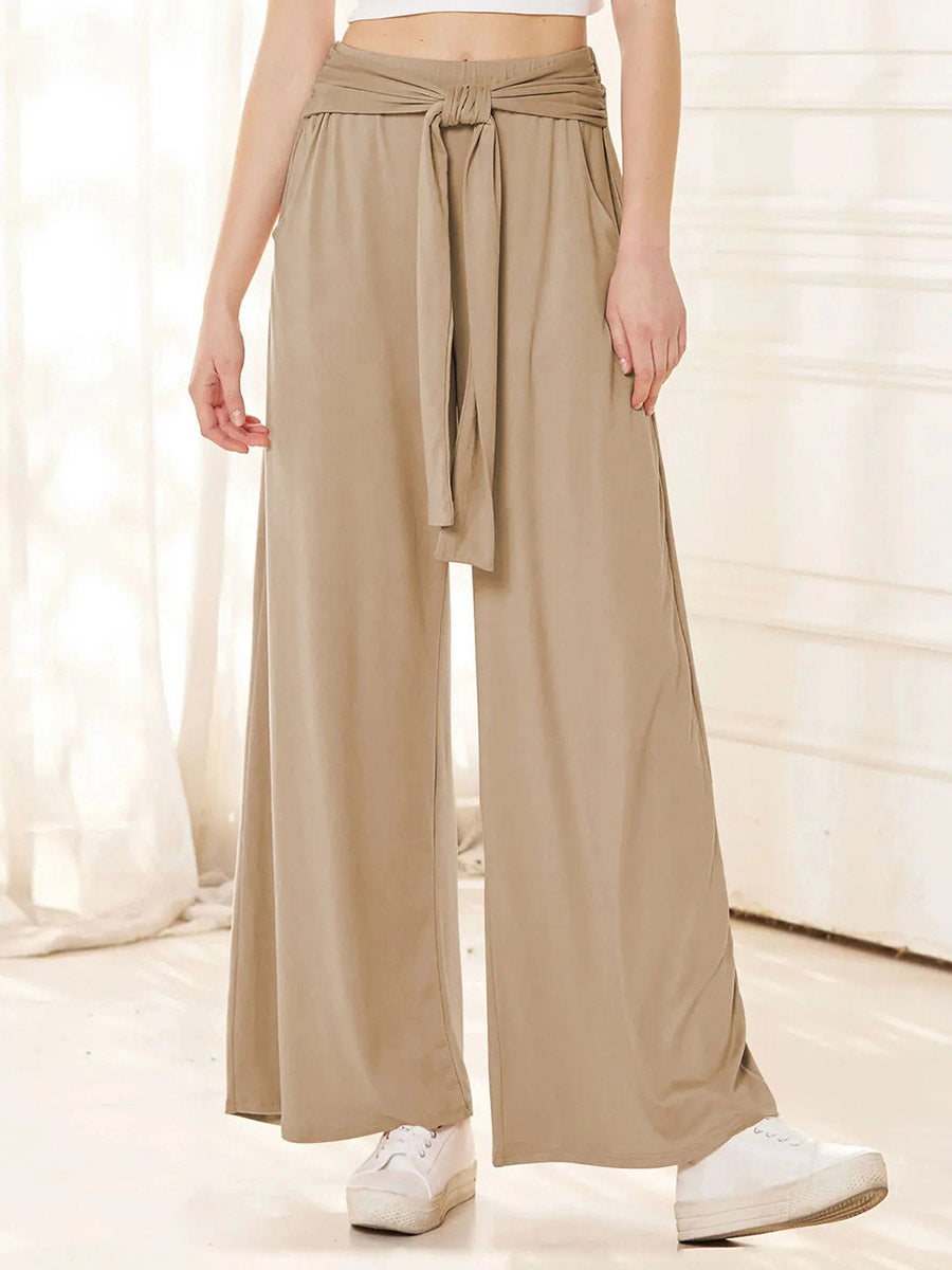 LilyWish Knot Front Casual Plain Loose Pants