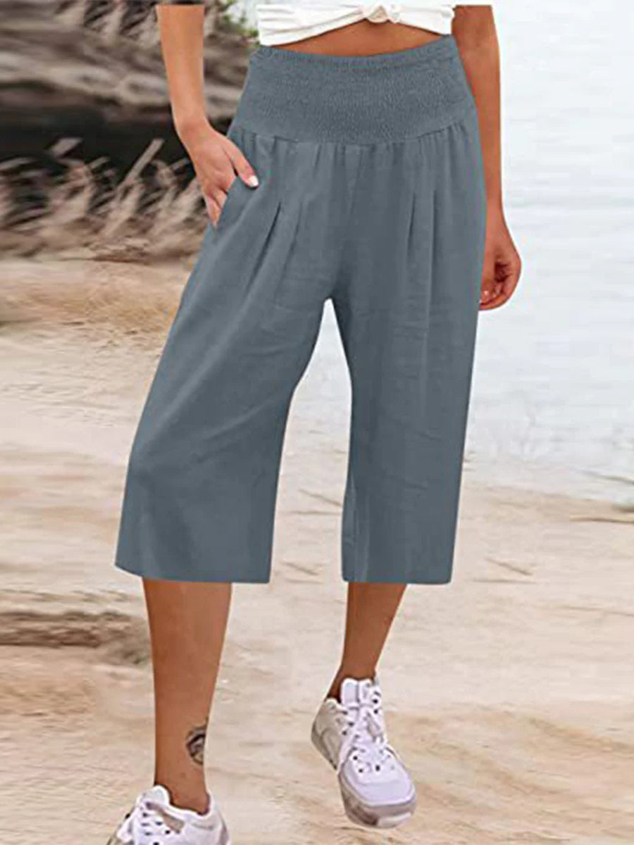 Casual Simplicity Solid Pocket Loose High Waist Wide Leg Pants