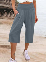 Casual Simplicity Solid Pocket Loose High Waist Wide Leg Pants