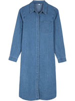 Oversized Chambray Denim Button Front Blouse Midi Dress