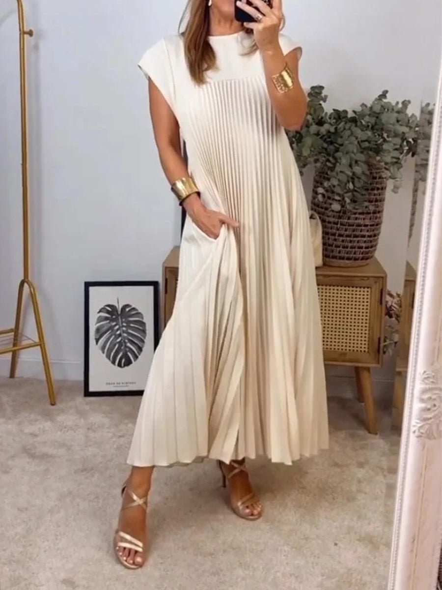 Sleeveless Pleated Simple Solid Color Dress