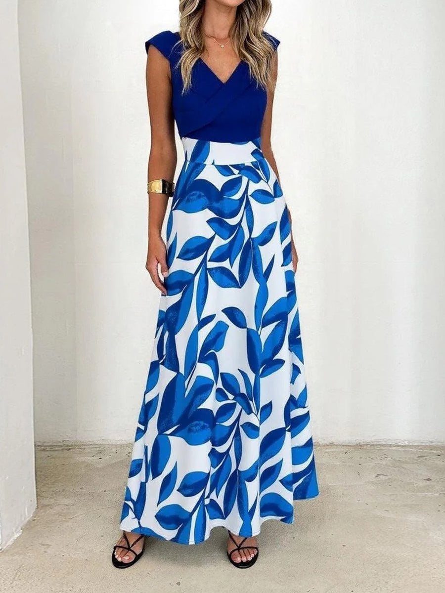 Blue Sleeveless V-Neck Maxi Dress