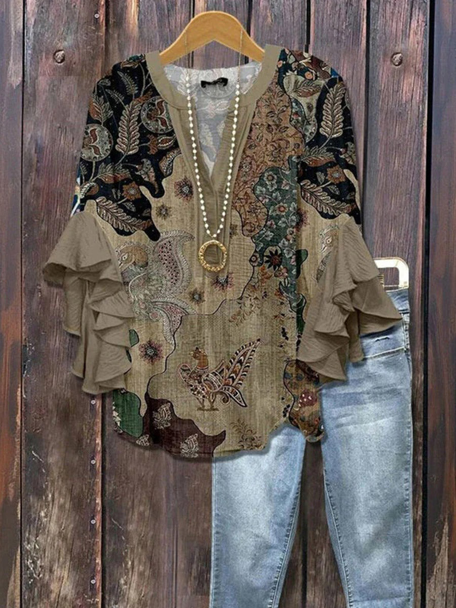 LilyWish Vintage Casual V-neck Half Sleeve Blouse