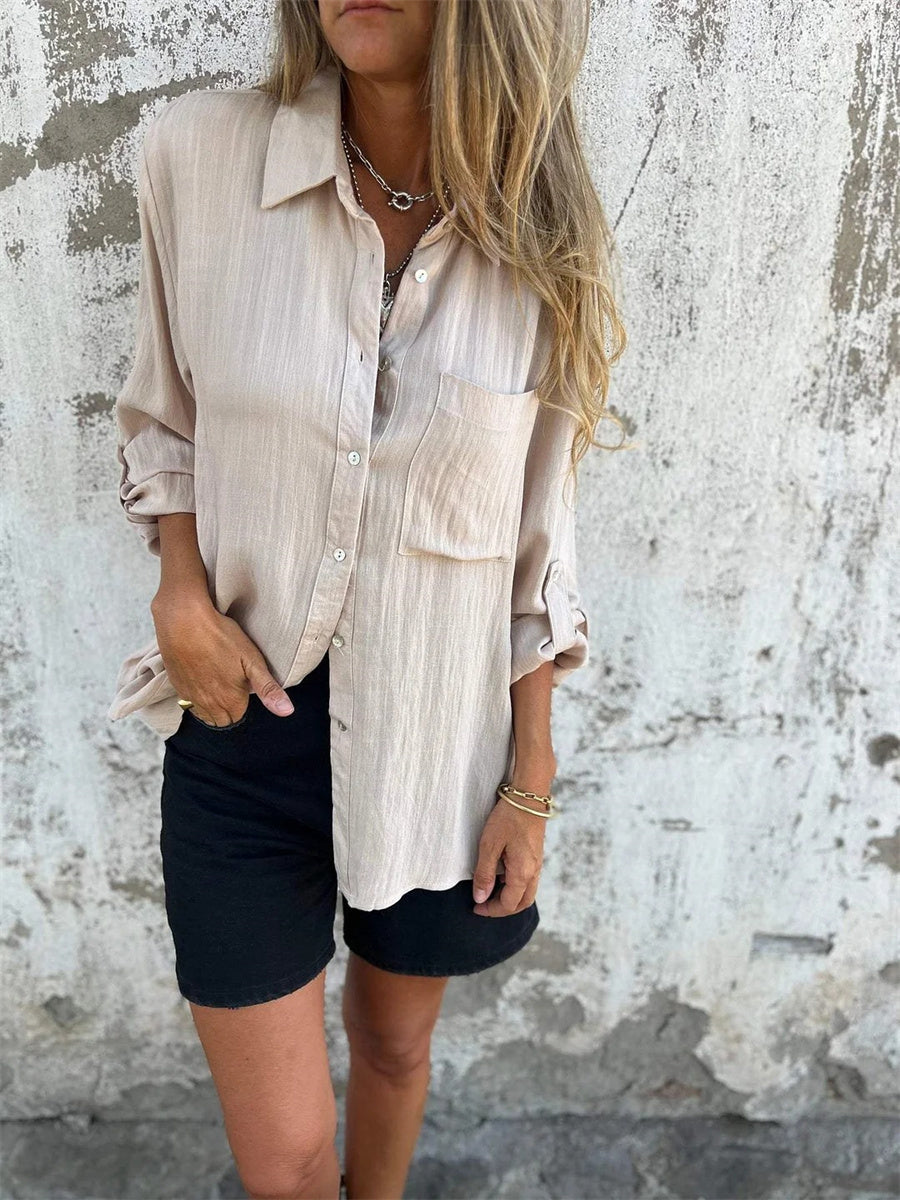 LilyWish Cotton And Linen Lapel Shirt