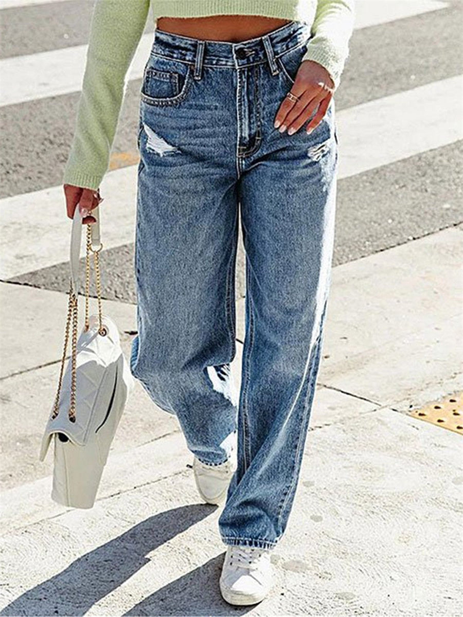 Casual Denim Loose Plain Jeans