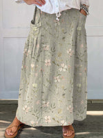 LilyWish Vintage Floral Printed Artistic Pocket Skirt
