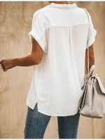 LilyWish Summer Cool Solid Color V-Neck Short Sleeve Casual Shirt