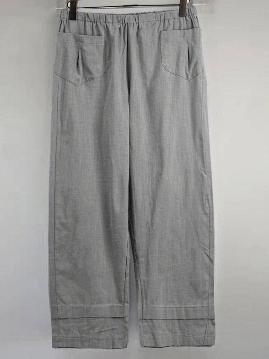 Gray Casual Solid Loose Pants with Pockets