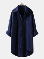 LilyWish Solid Cotton Linen V Neck Loose Top