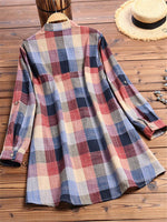 LilyWish Vintage Print Plaid Multicolor Long Sleeve Button Blouse
