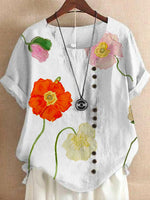LilyWish Cotton Linen Floral Daily Print Button Shirt