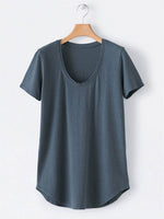 LilyWish Solid Color Round Neck Casual Blouse