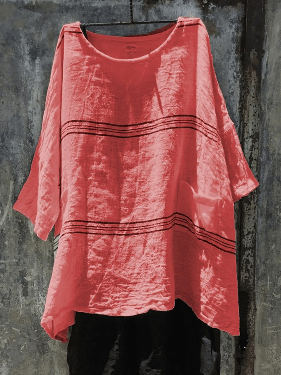 LilyWish Striped Printed Round Neck 3/4 Sleeve top