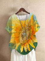 Solid Color Short Sleeve Button Summer Blouse