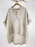 LilyWish Khaki V Neck High-Low Hem Long Sleeve Blouse
