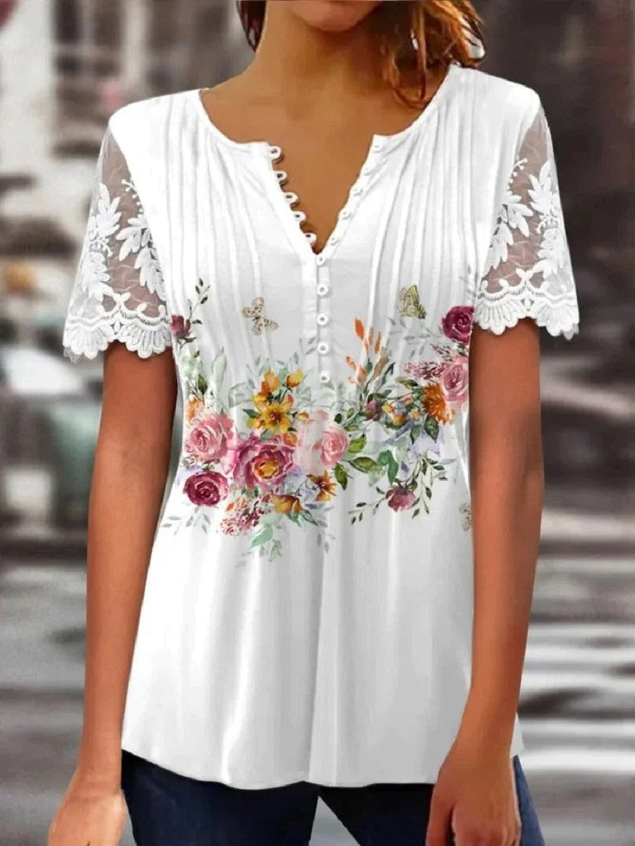 LilyWish White Casual V Neck Lace Sleeveless Tank