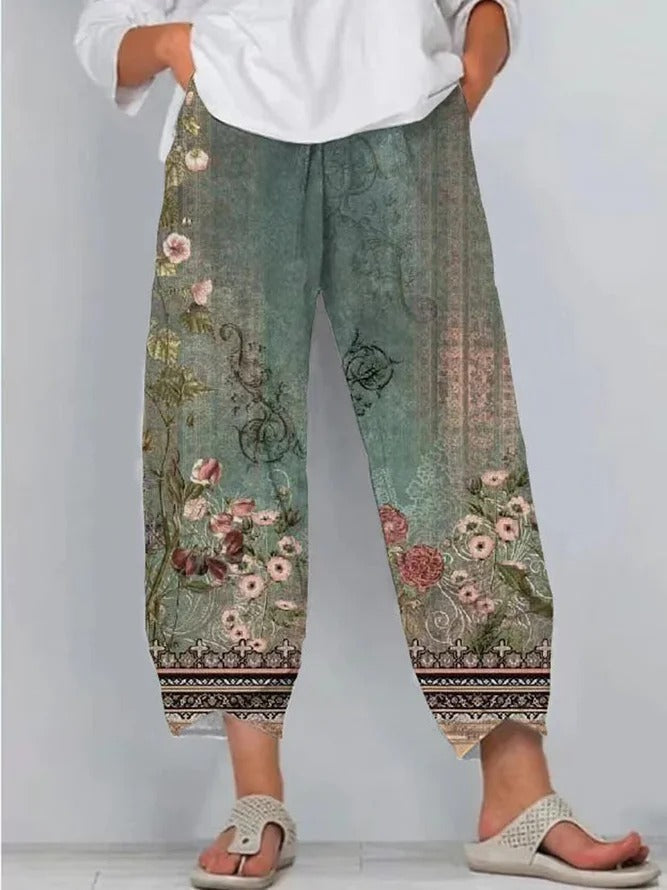 LilyWish Green Casual Floral Printed Daily Pants