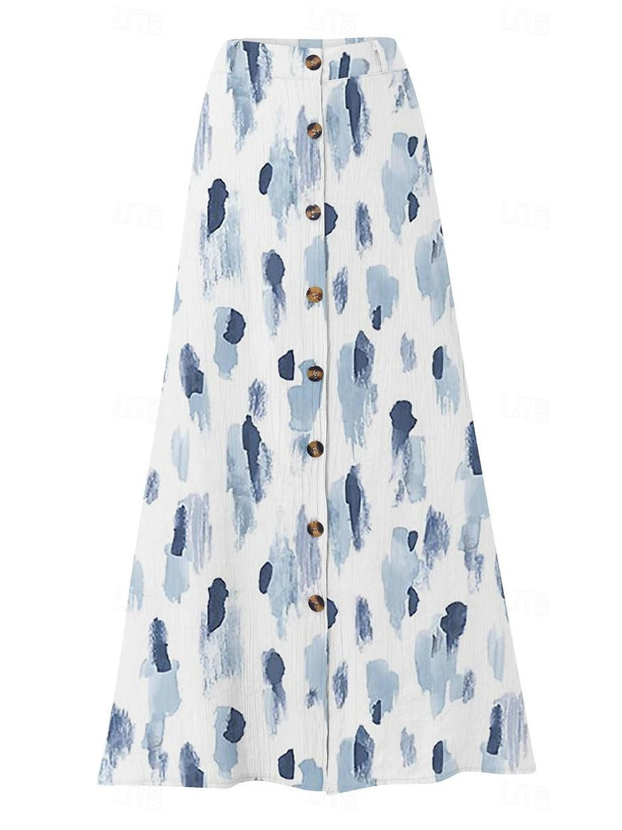 Women's Floral Printed Graphic Straight Fashion Split Button Maxi High Waist Skirt