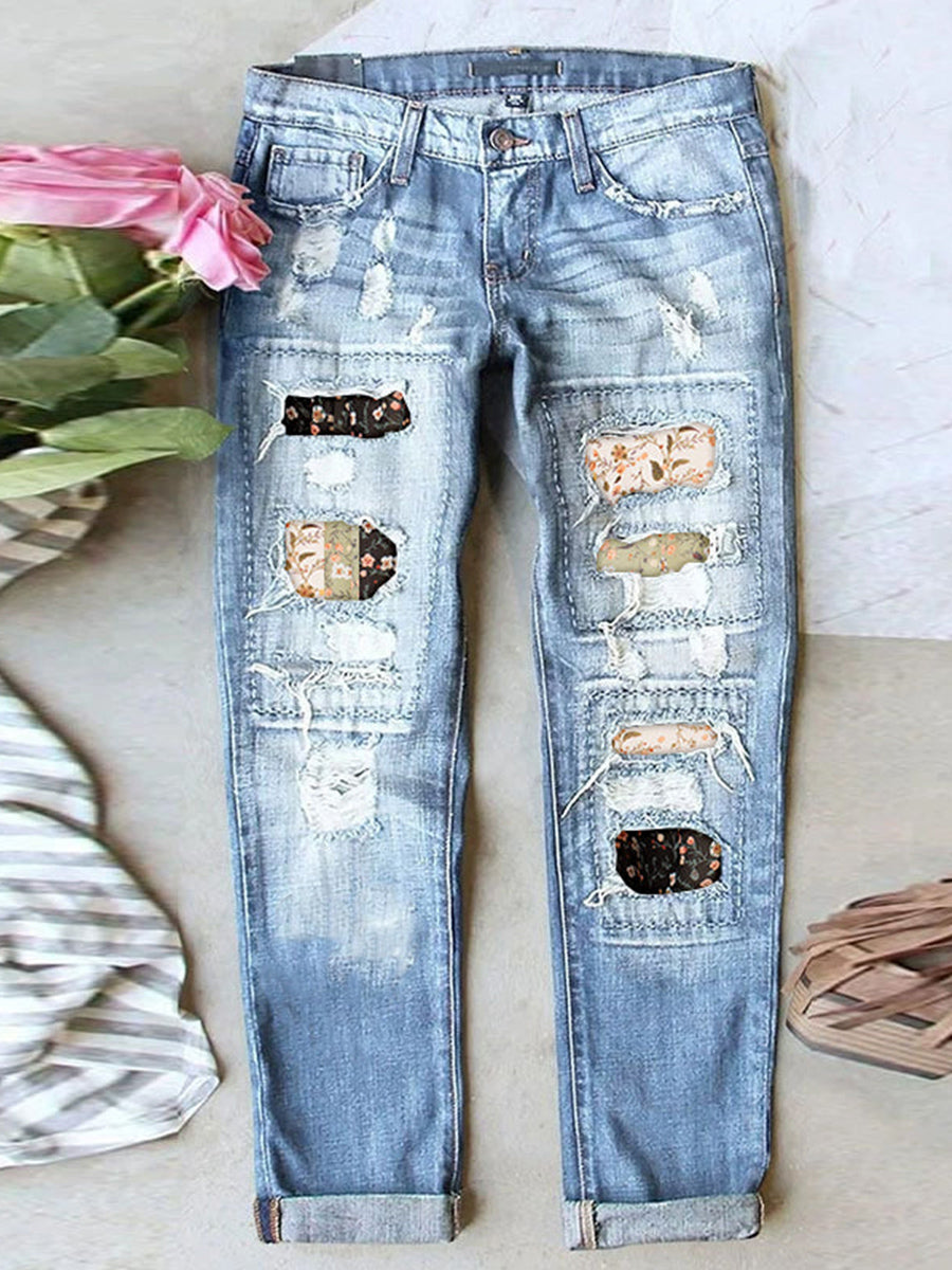 LilyWish Stretch Ripped Frayed Raw Hem Distressed Jeans