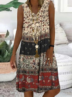 LilyWish Women?ˉs Boho Sleeveless Patchwork Print A-Line Midi Dress with Pockets